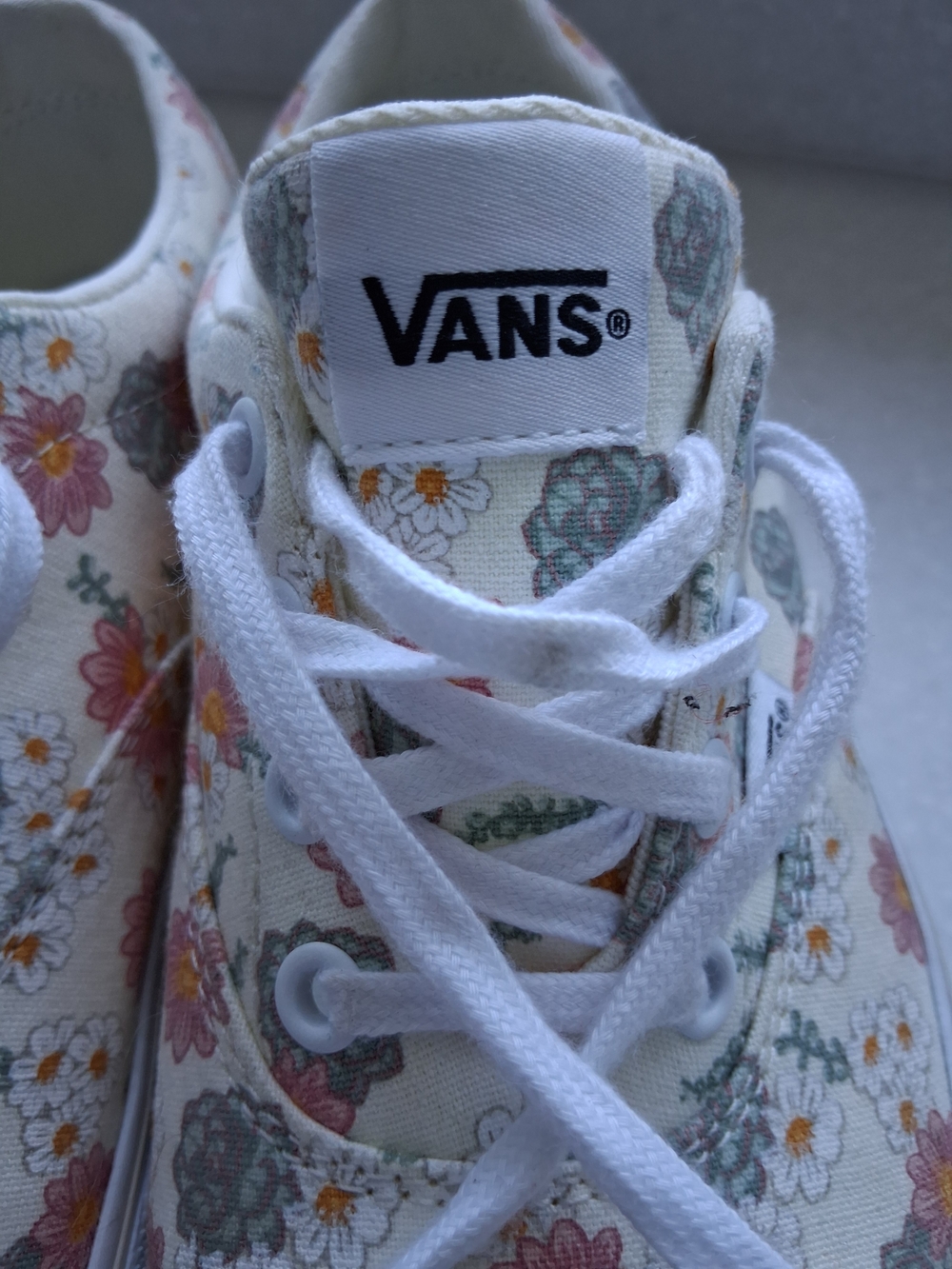 Vans Floral Canvas Low-Top Sneakers in White with Pink, Yellow & Green Accents - Picture 6 of 9
